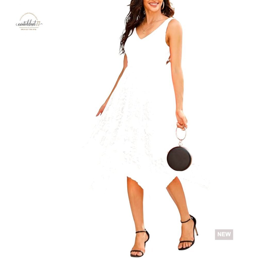 Lace Cocktail Dress Handkerchief Hem V-Neck Sleeveless Formal Prom Wedding Guest